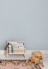 Petit Vichy wallpaper in Ciel in a children's bedroom