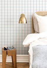 Quadrille wallpaper in Ciel in a bedroom
