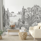 decor panoramique grisaille pin parasol cypres mediterranee toscane provence arbres